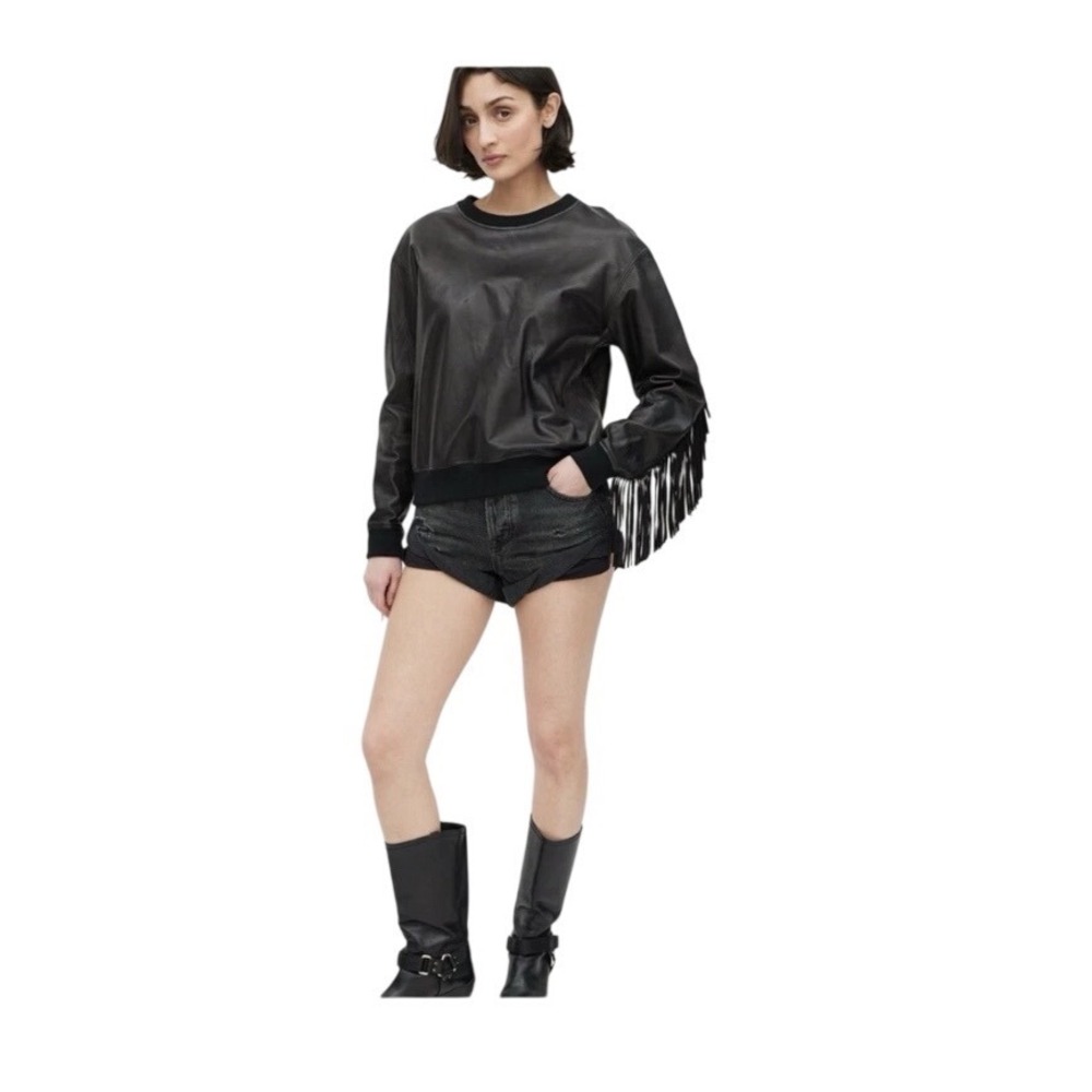 Alexander Wang Black Lambskin Leather Fringe Sweatshirt
M Suede Tassels size 6